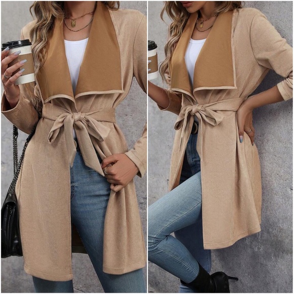 027 Classic Vegan Suede Wide Collar Jacket Coat